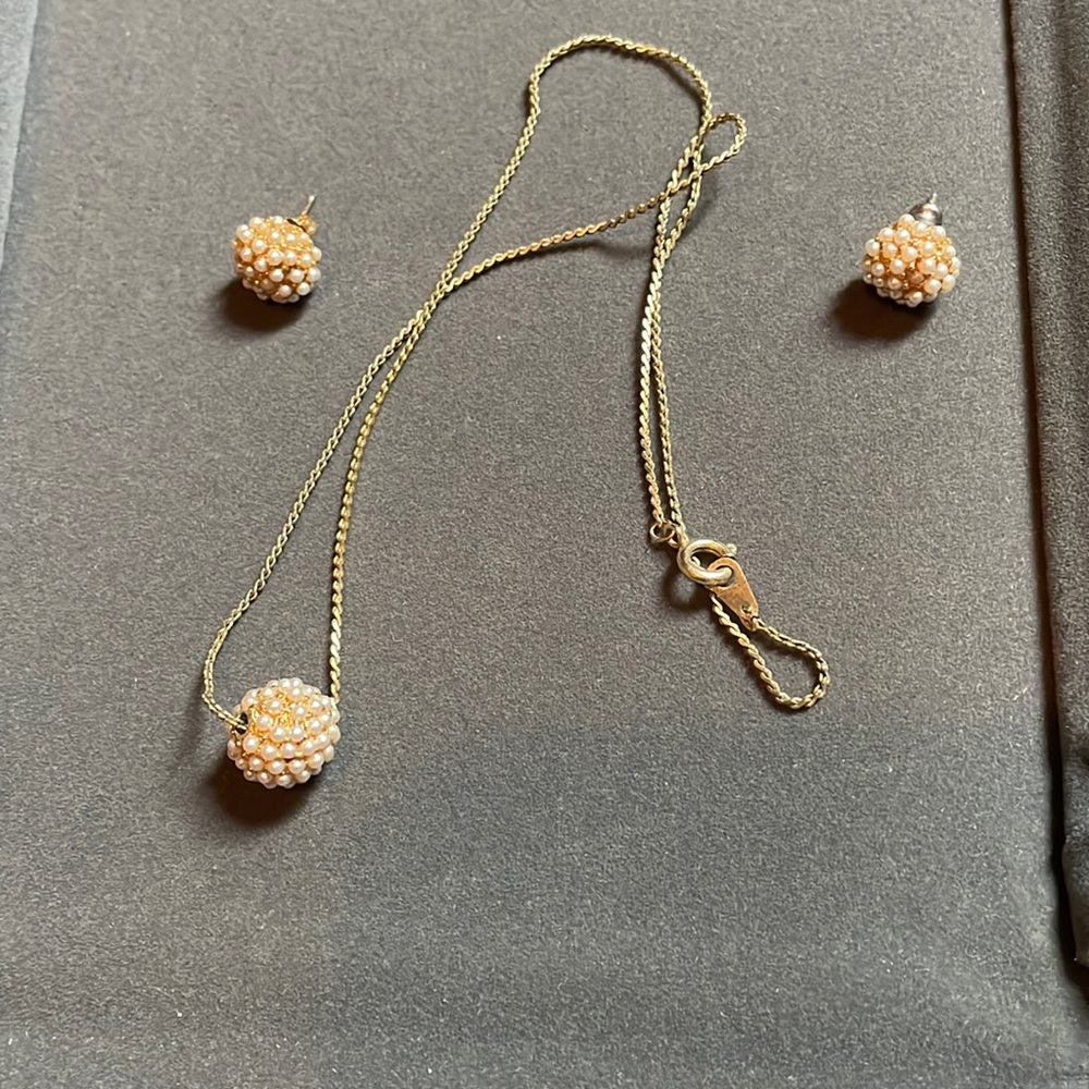 Vintage faux mini pearl necklace and earring set